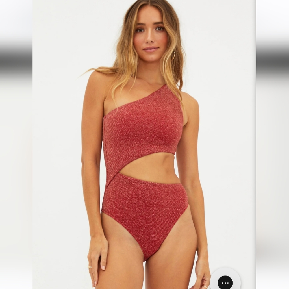 Beach Riot One-Shoulder Cutout One-Piece Swimsuit in Shimmery Red